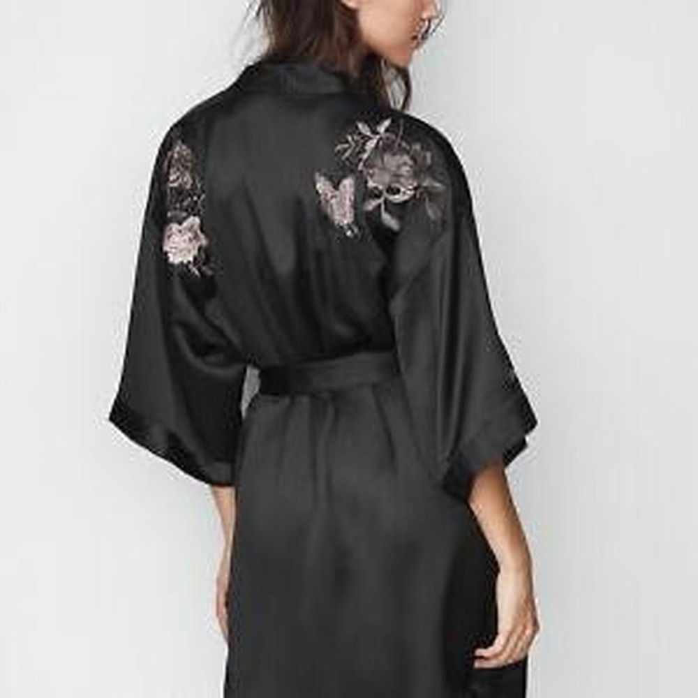 Victoria's Secret Black Floral Embroidered Robe